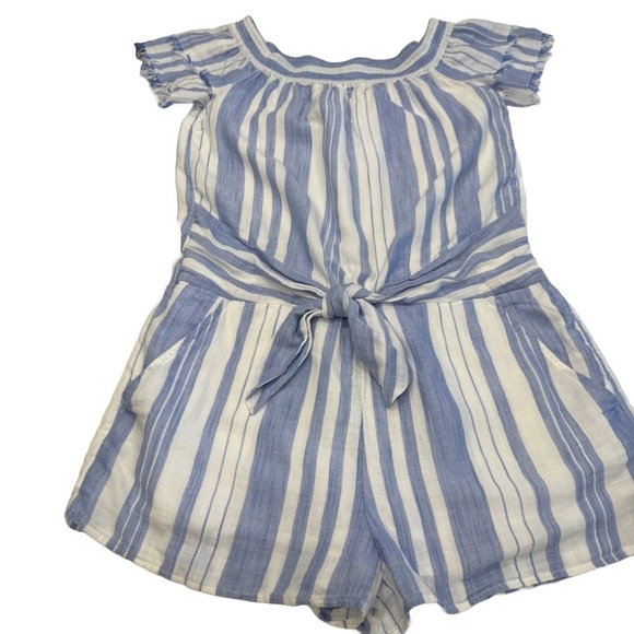 Vineyard Vines Women Shoulder Stripe Romper Gauze Cotton Blue White Size S - Picture 2 of 14